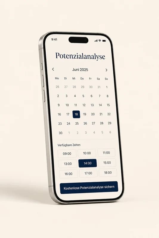 Smartphone mit Buchungs-Screen der Potenzialanalyse
